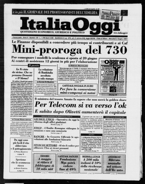 Italia oggi : quotidiano di economia finanza e politica